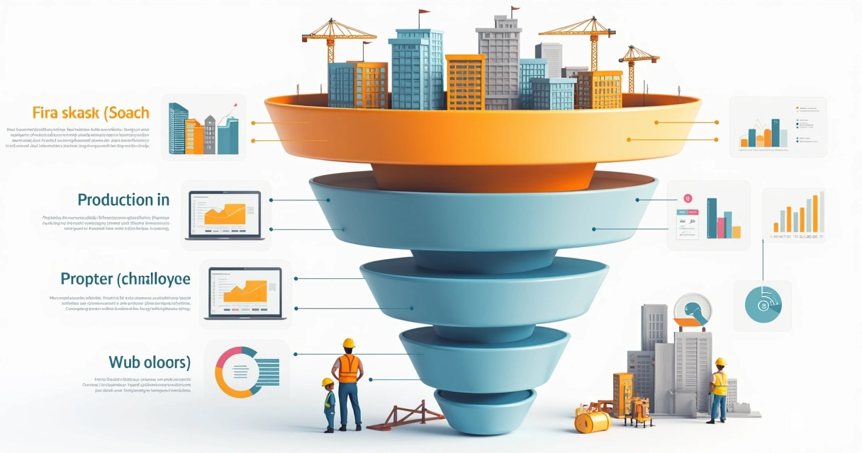 Gráfico colorido de funil de vendas com etapas detalhadas 