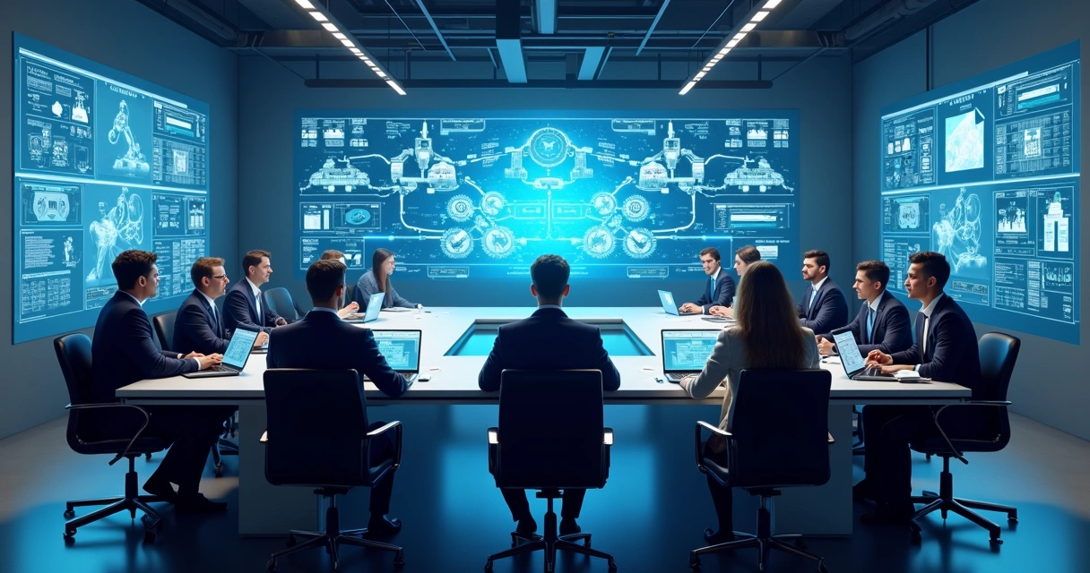 Fluxo com diferentes profissionais monitorando automações em múltiplos dispositivos. 