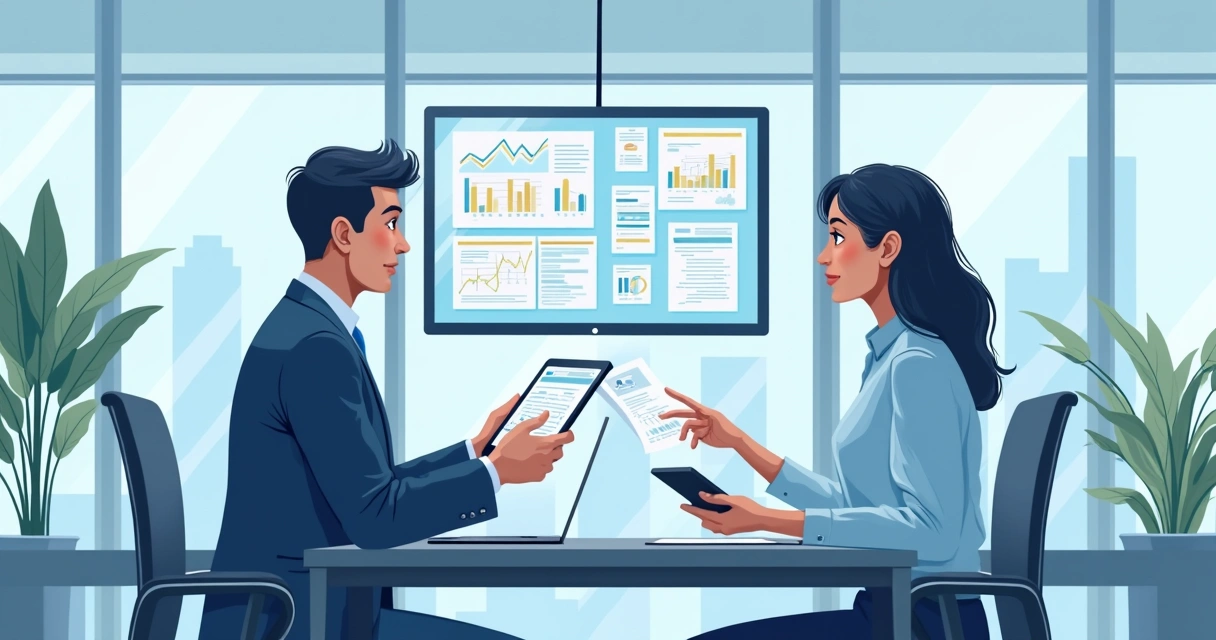 Representação visual de pessoas trocando informações em ambiente corporativo 