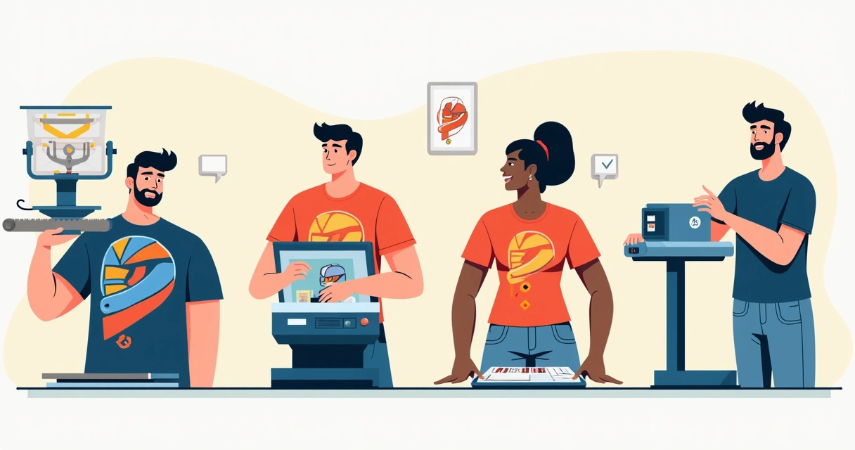 Processos de impressão em camisetas personalizadas lado a lado 