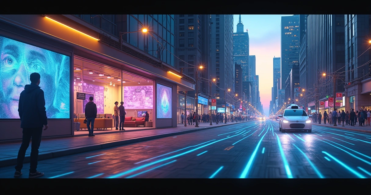 Corte transversal de metrópole mostrando processo de inferência de IA em diferentes cenários urbanos 