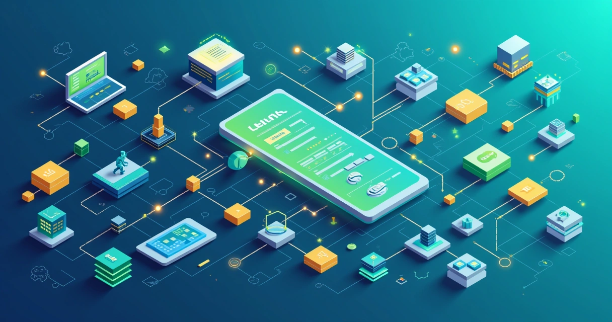 Fluxo de integração entre sistemas contábeis com dados conectados por linhas digitais 