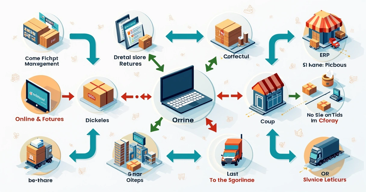 Esquema visual mostrando integração entre vendas online e físicas em uma loja 