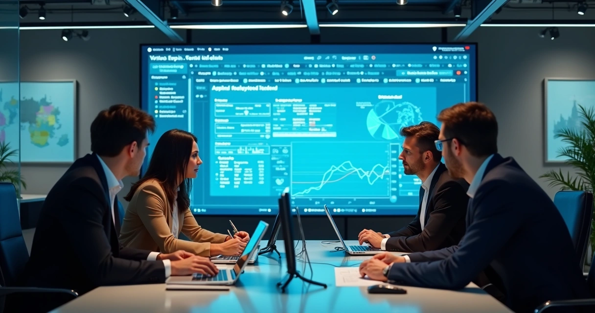 Como Encontrar Dados Comerciais Pelo Número de Telefone 5 Equipe empresarial utiliza plataforma SaaS para busca comercial via telefone.