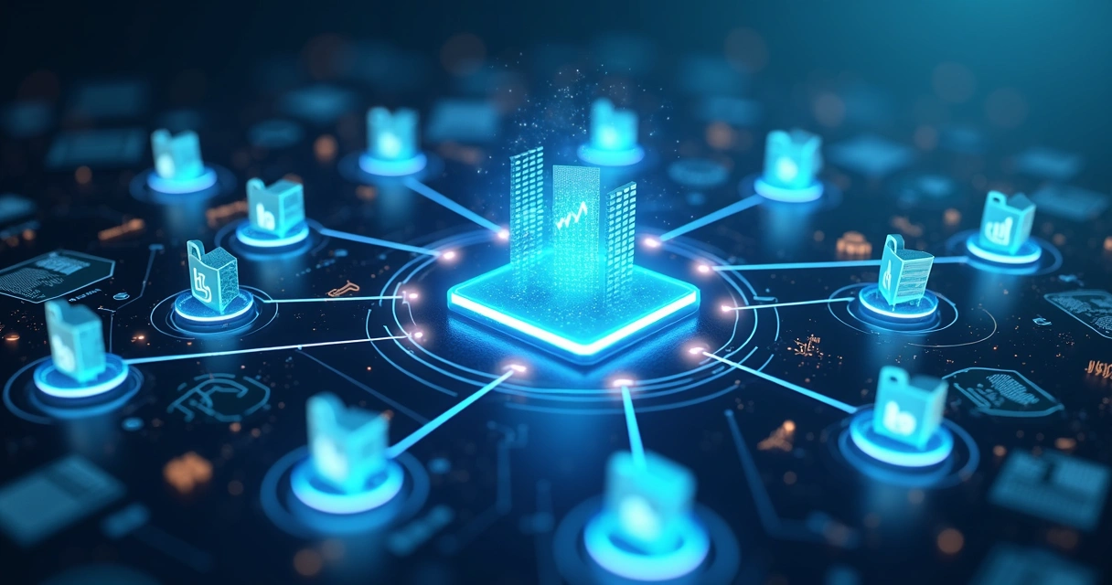 Ilustração de integração dos canais de vendas online com um sistema de controle central 