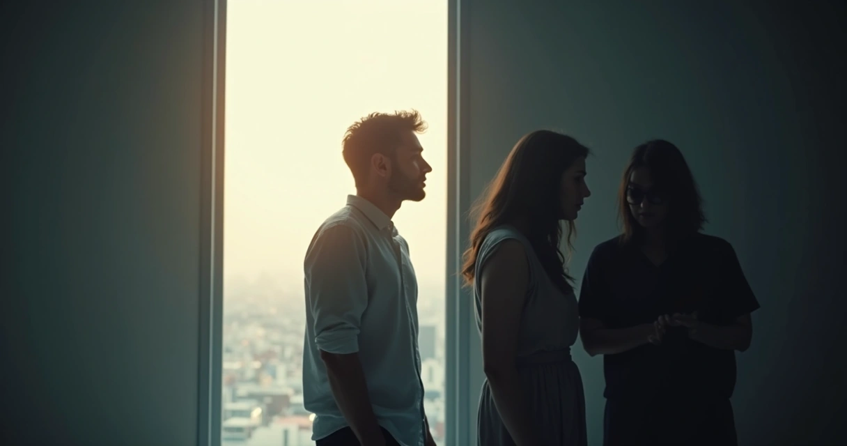 Mosaico dividido mostrando pessoa olhando para o futuro e sombras representando o medo atrás 