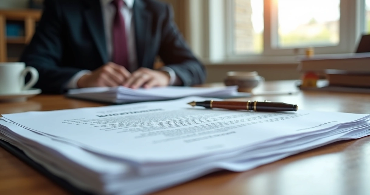 Pilha de documentos organizados em mesa de escritório durante processo de inventário 