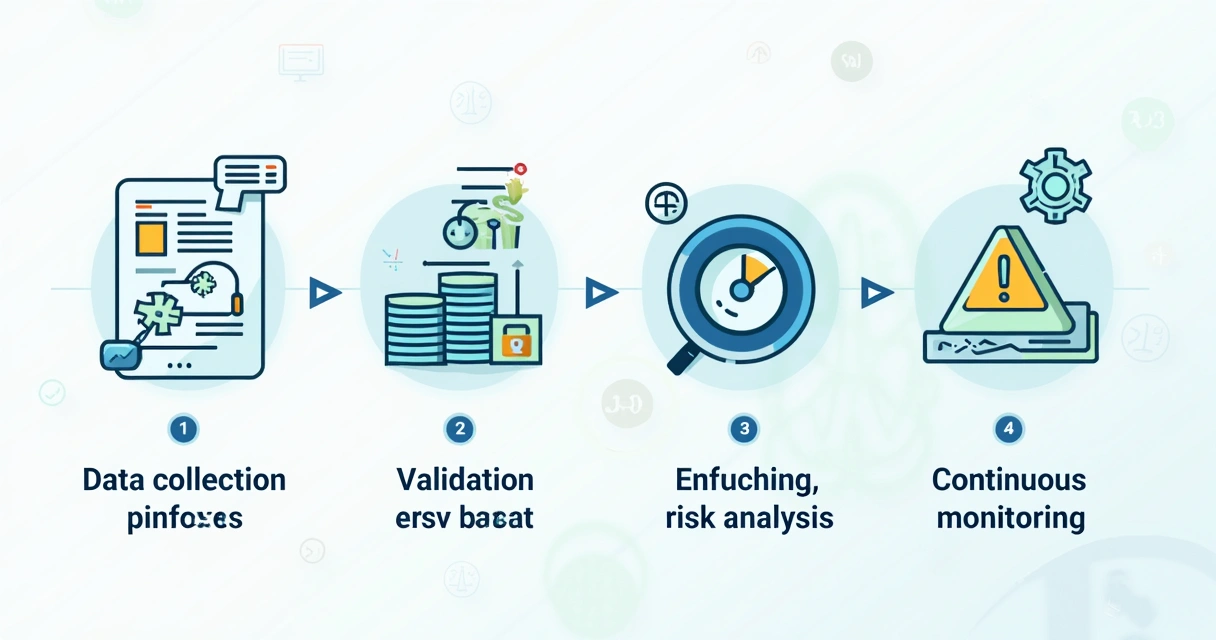 Etapas do processo KYC em fintechs com gráficos sobre análise de dados 