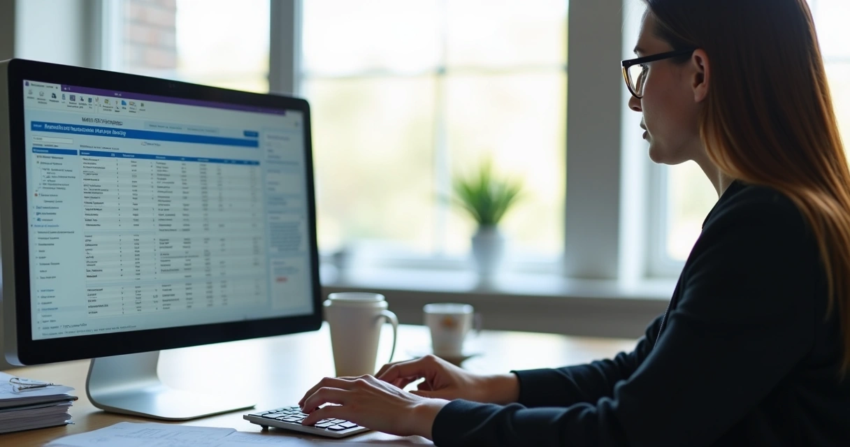 Profissional validando lançamento automático em tela de sistema contábil 