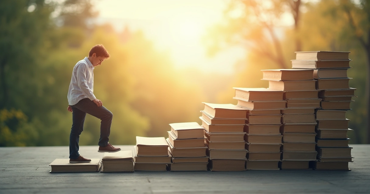 Pessoa subindo degraus representando o processo gradual da mudança