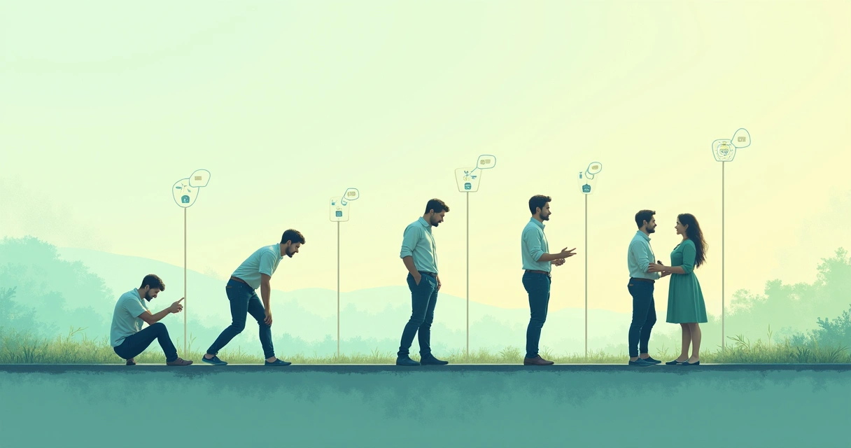 Linha do tempo ilustrada mostrando evolução da transformação consciente 