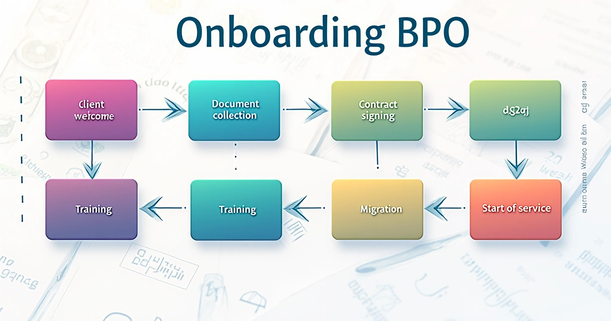 Fluxograma simplificado do processo de onboarding no BPO financeiro, com etapas destacadas