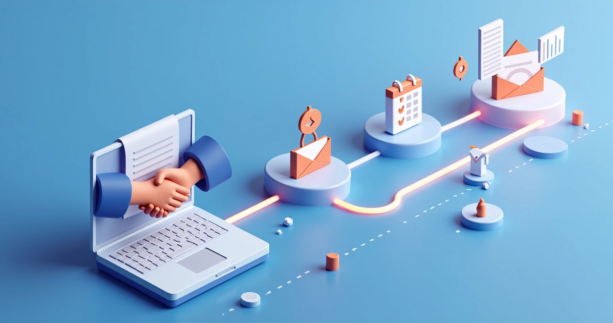 Fluxo de onboarding com passos conectados em linha digital 