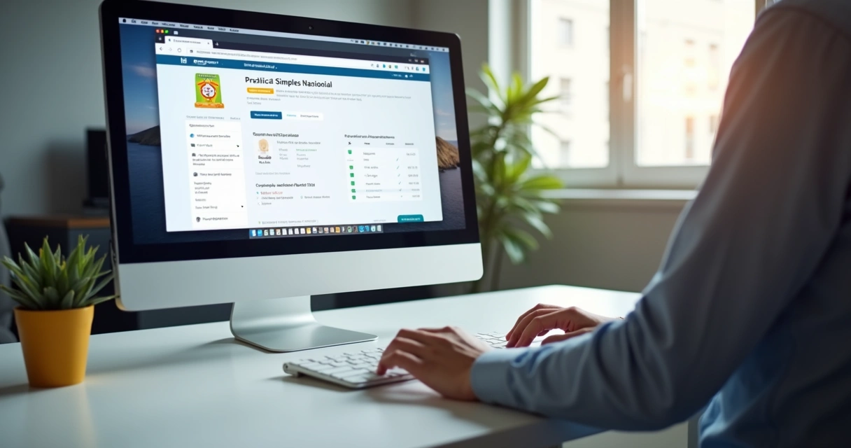 Funcionário em computador acessando portal do Simples Nacional 