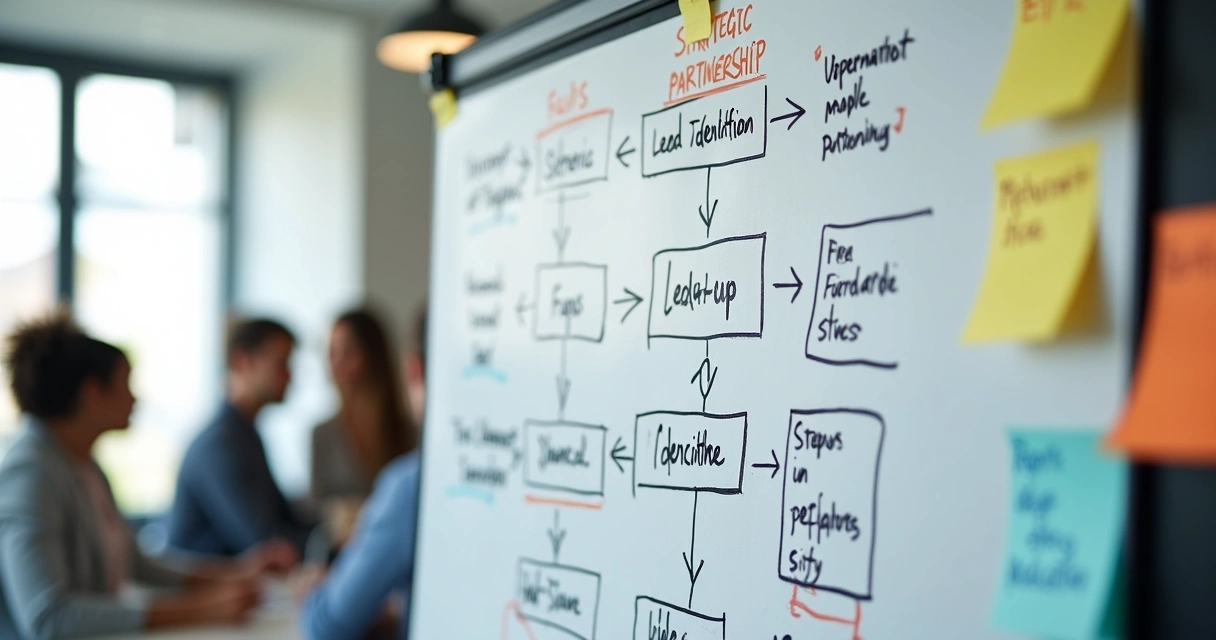 Fluxograma desenhado à mão mostrando etapas do processo de parceria 