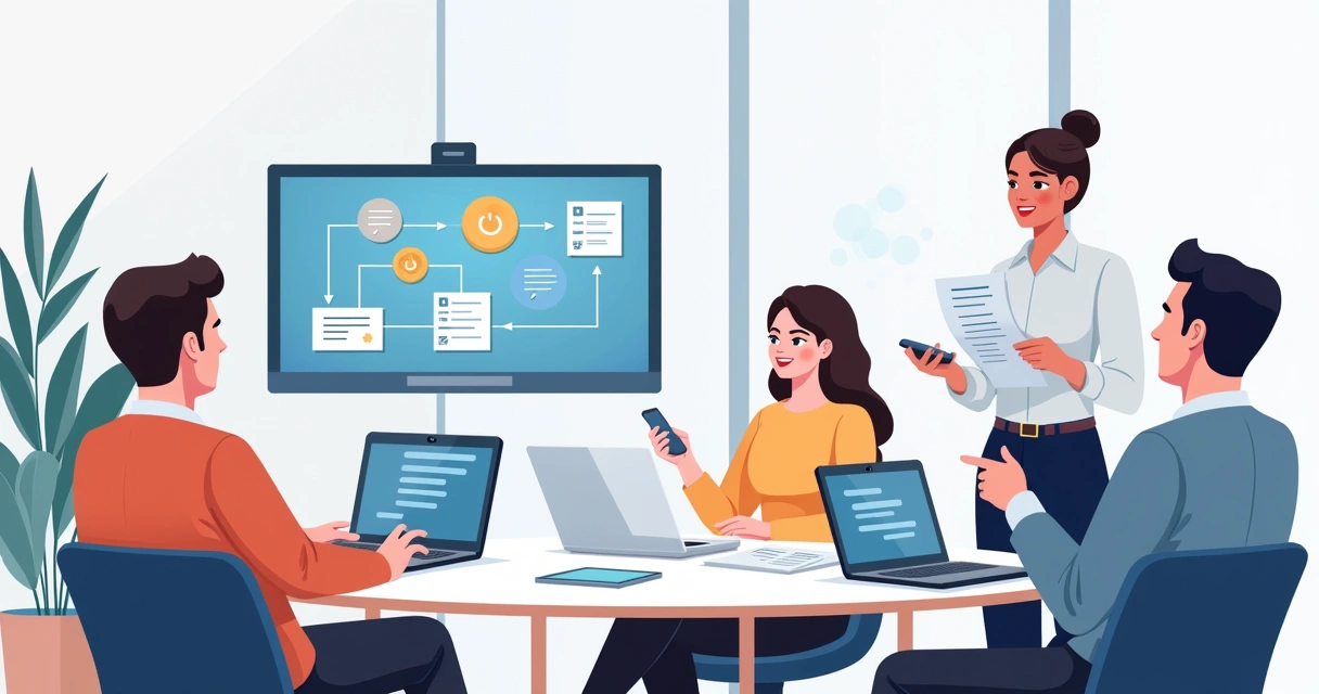 Equipe analisando um fluxo digital de ordens de serviço 