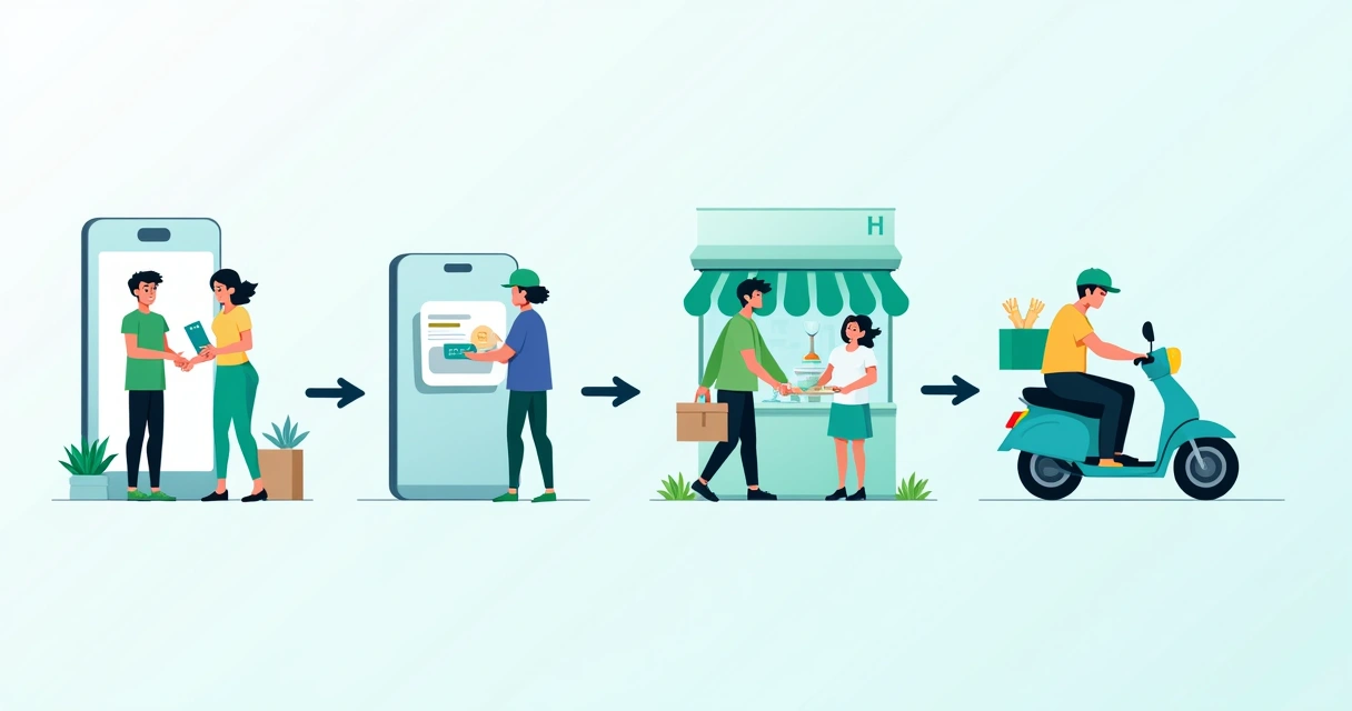 Fluxo de pagamento mostrando processo seguro de pedido delivery 