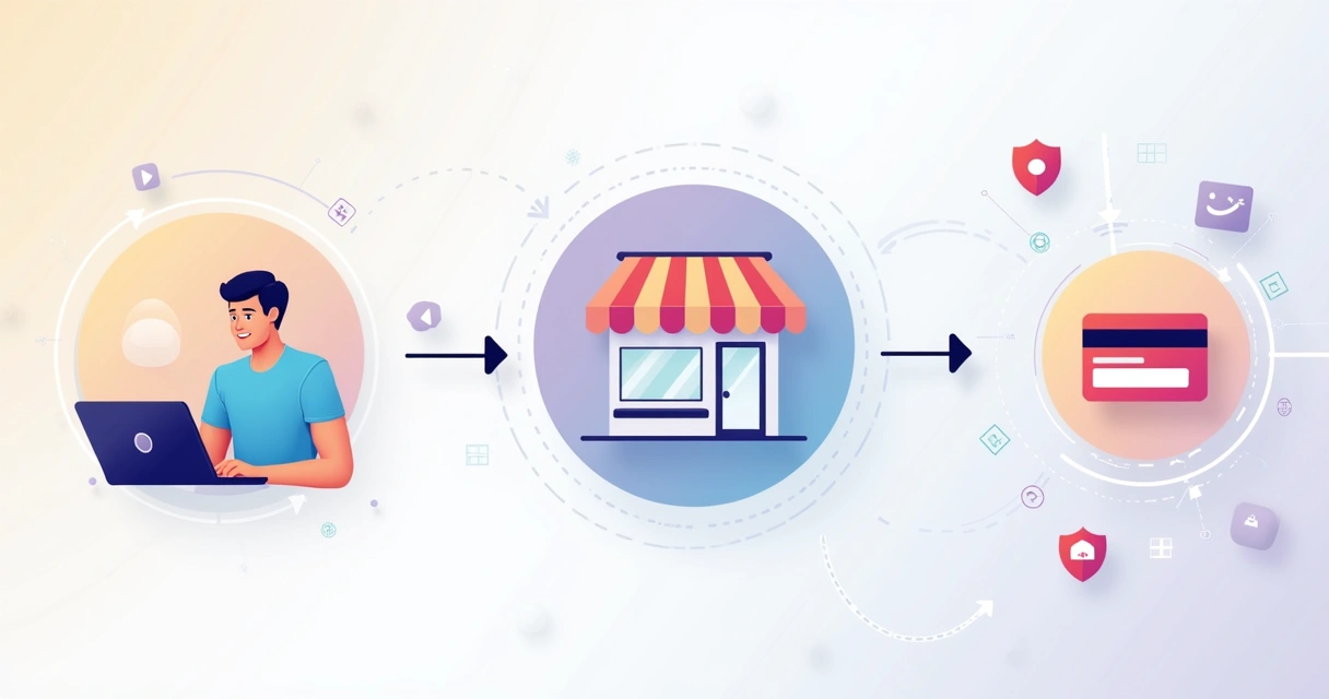 Gráfico ilustrado mostra processo de pagamento online entre cliente, loja virtual e bandeira do cartão 