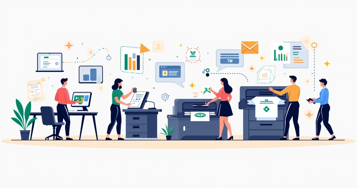 Equipe acompanhando o processo de personalização de camisetas em etapas 