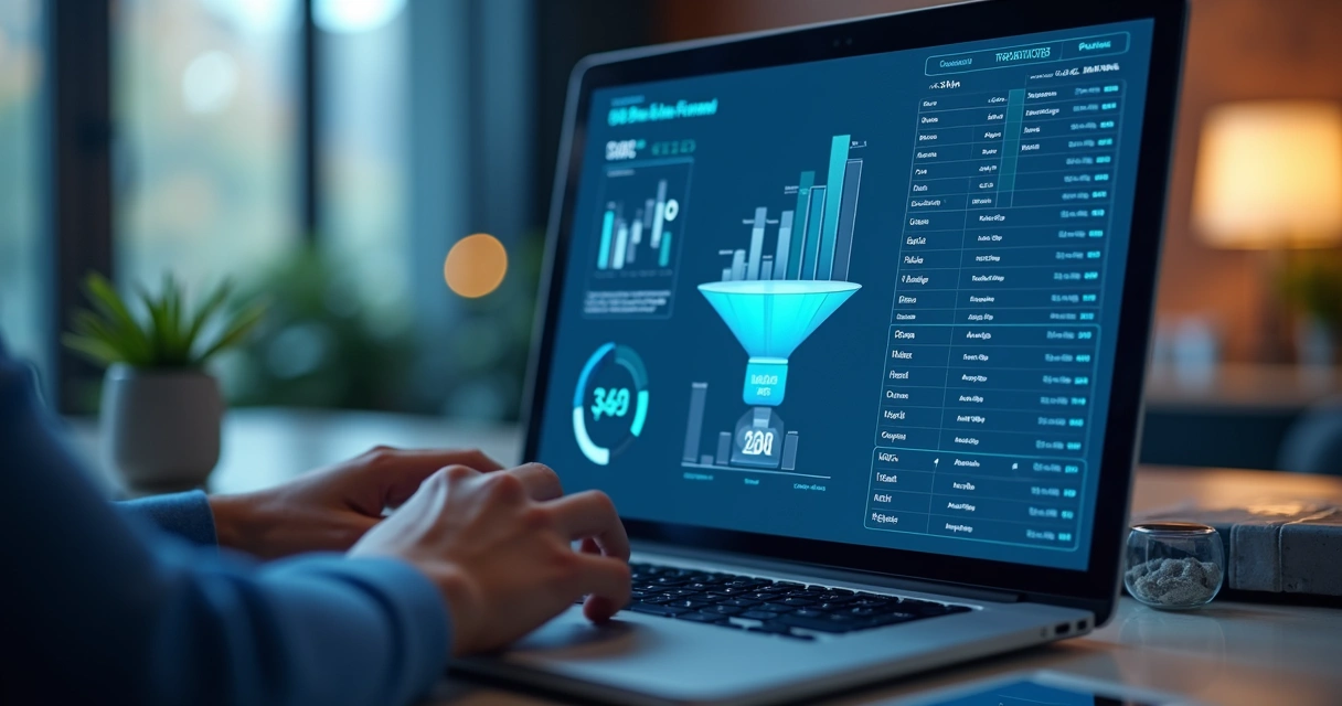 Dashboard de dados mostrando funil de vendas personalizado 