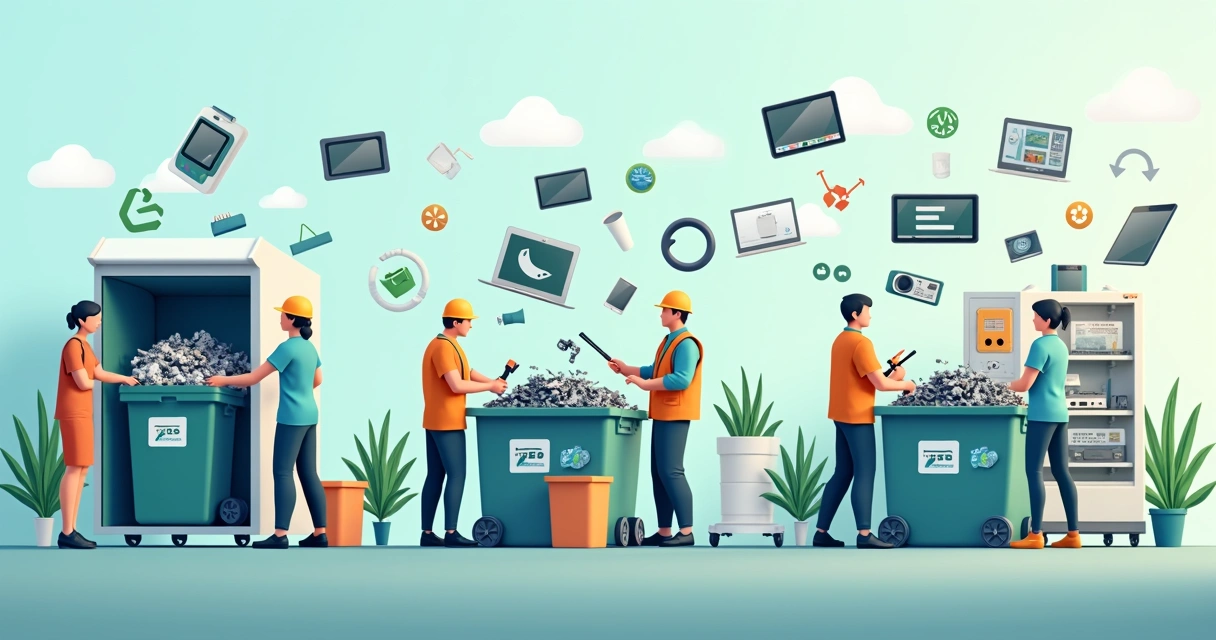 Processo detalhado de reciclagem eletrônica desde descarte até reutilização