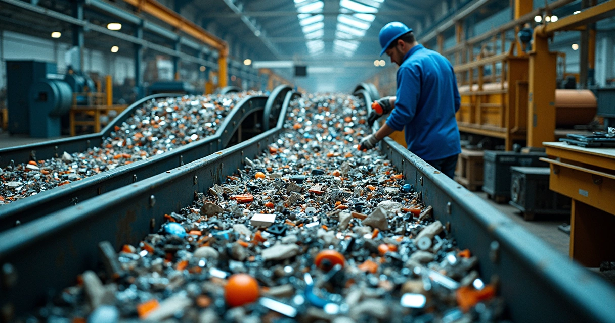 Máquinas industriais de reciclagem processando resíduos eletrônicos