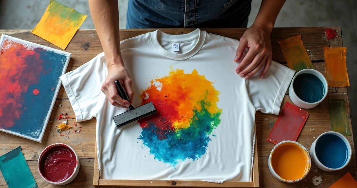 Processo de aplicação de tinta em tela de serigrafia para estampa de camiseta 