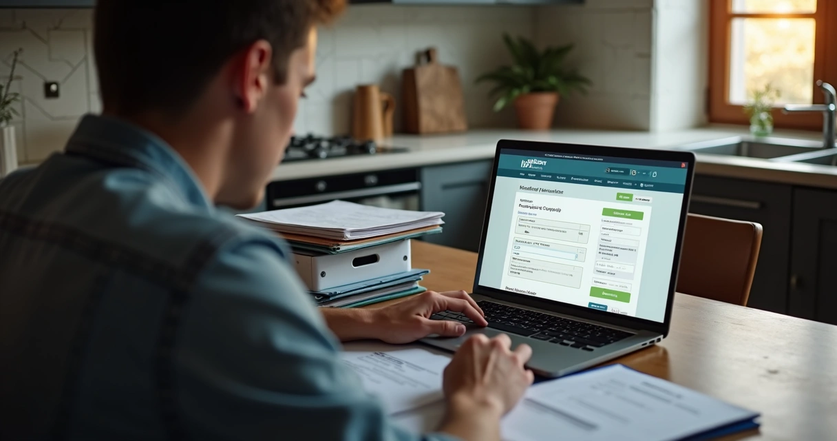 Jovem pesquisando vagas e preenchendo formulário para visto português 