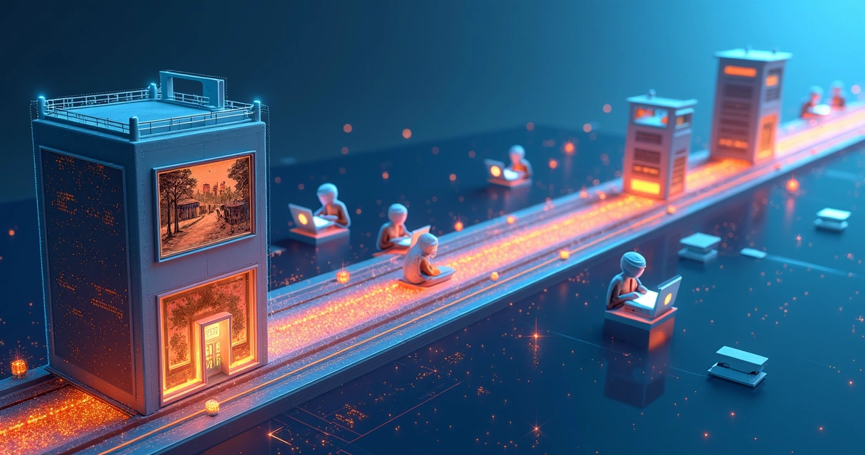 Fluxo digital representando a tokenização de um ativo físico 