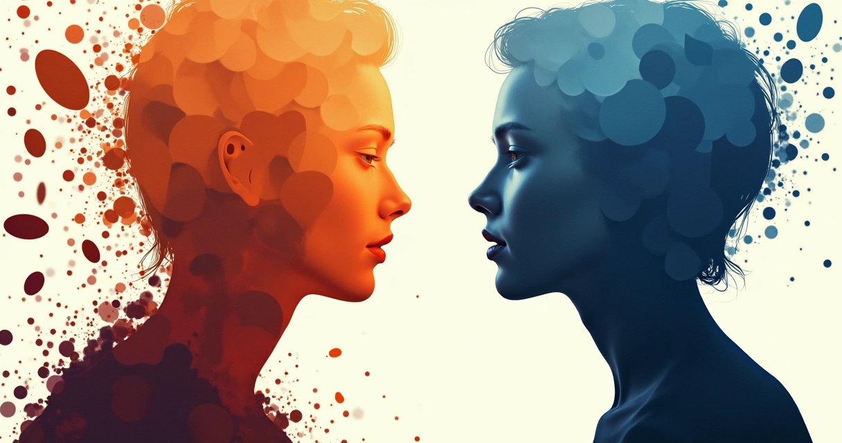 Representação abstrata de formas internas em transformação, mostrando evolução e equilíbrio 