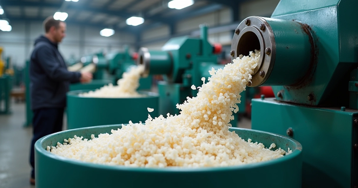 Processo de transformação de cabides triturados em pellet reciclado na indústria