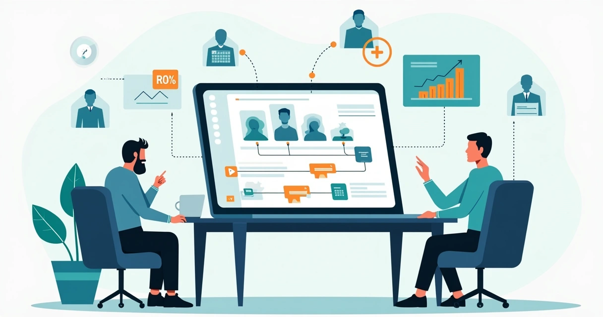 Gestor de PME analisando funil de vendas B2B com múltiplos decisores 
