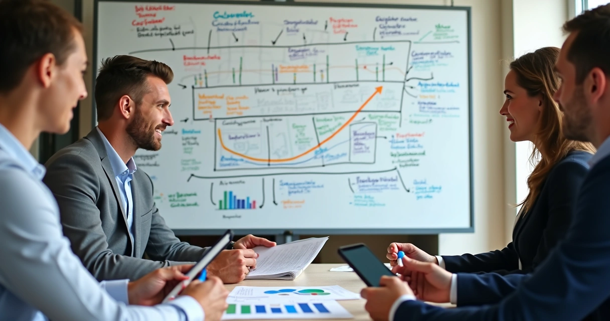 Fluxo de vendas para contabilidade ilustrado em quadro branco 