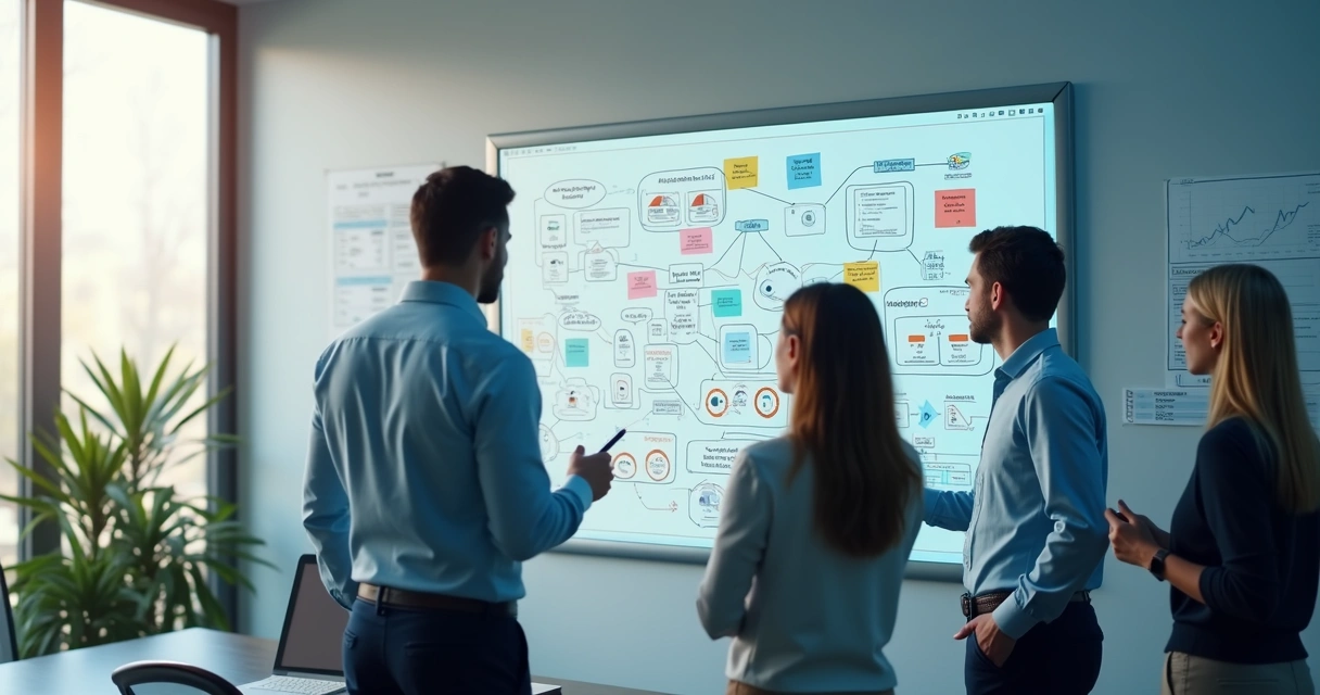 Fluxo de trabalho digital com equipe reunida 