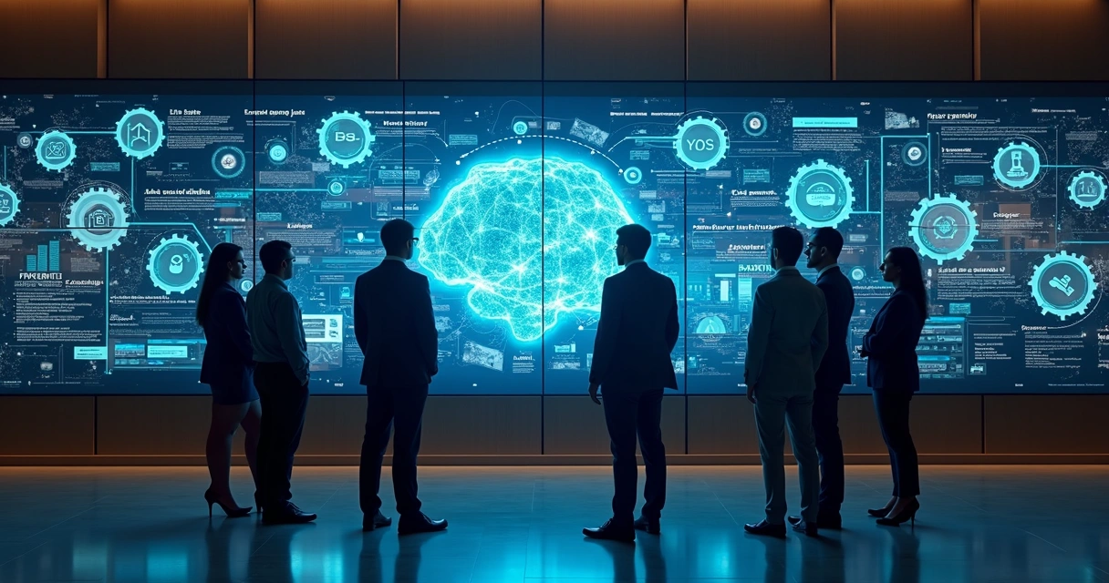 Painel digital mostrando automação de processos com IA em empresa 