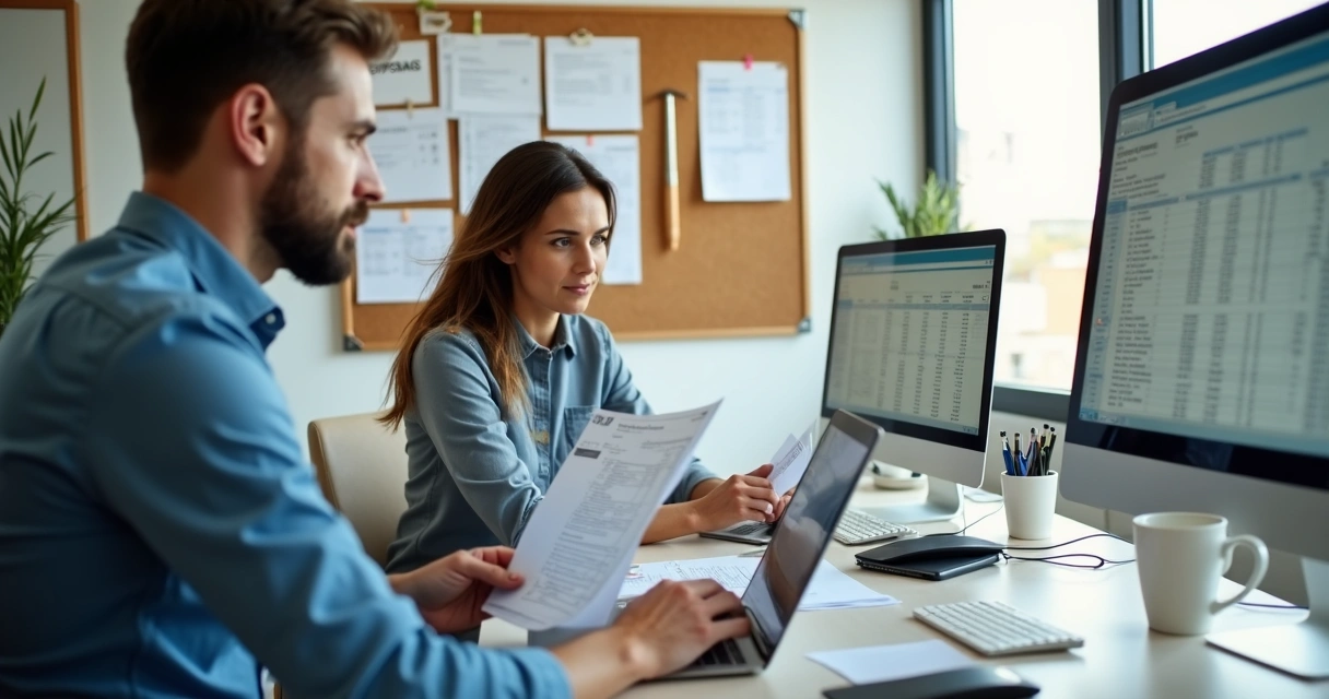 Profissional de finanças digitando dados de despesas em planilha separada 
