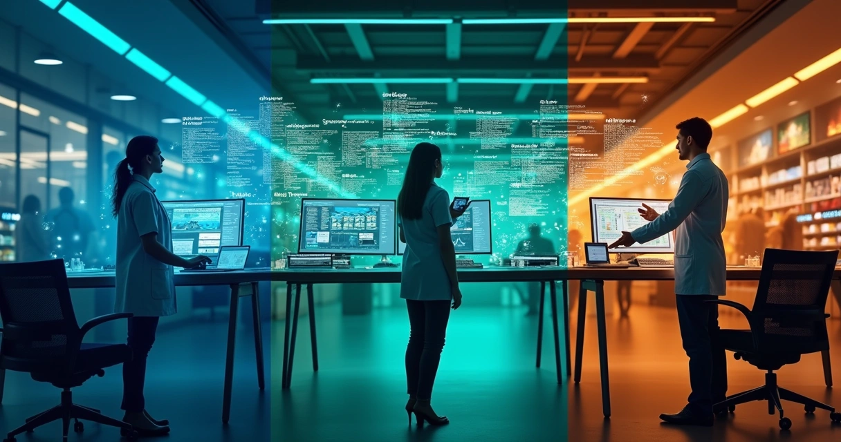 Tarefas automatizadas em saúde, finanças e varejo