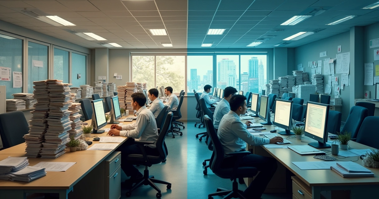 Etapas de processo antigas automatizadas, mostrando falhas.