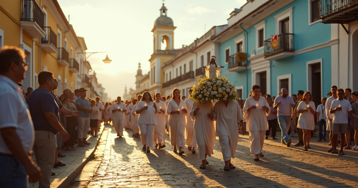 Procissão religiosa passando pelo centro histórico de Ilhéus