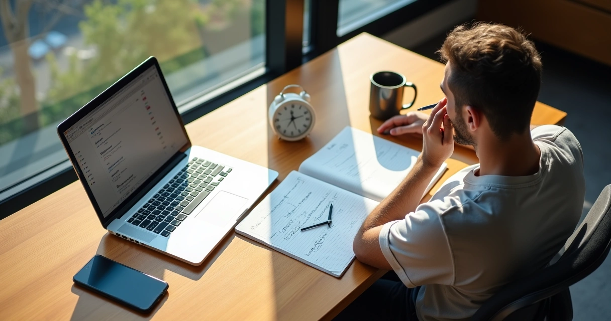 Pessoa refletindo diante de um relógio grande, escolhendo entre agir e esperar de forma consciente 