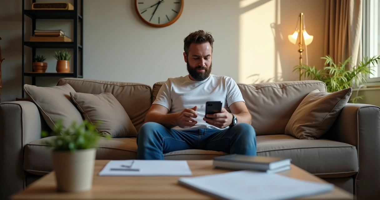 Pessoa olhando para uma lista de tarefas enquanto procrastina em casa