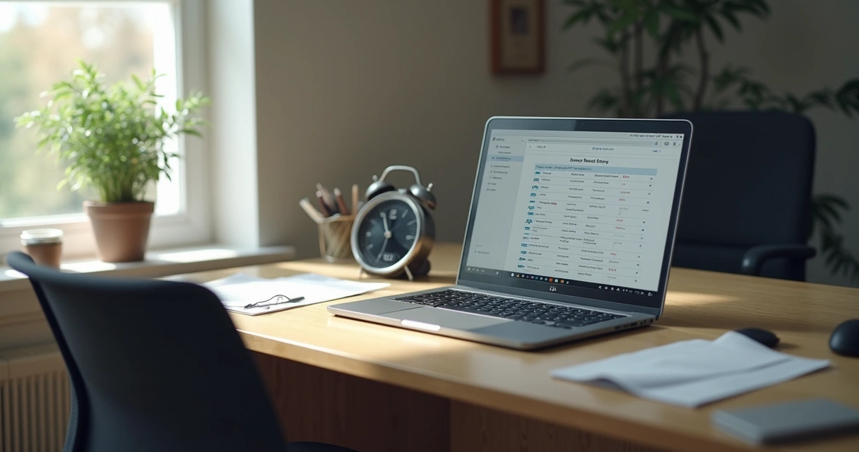 Espacio de trabajo vacío con tareas pendientes en la pantalla de un ordenador.