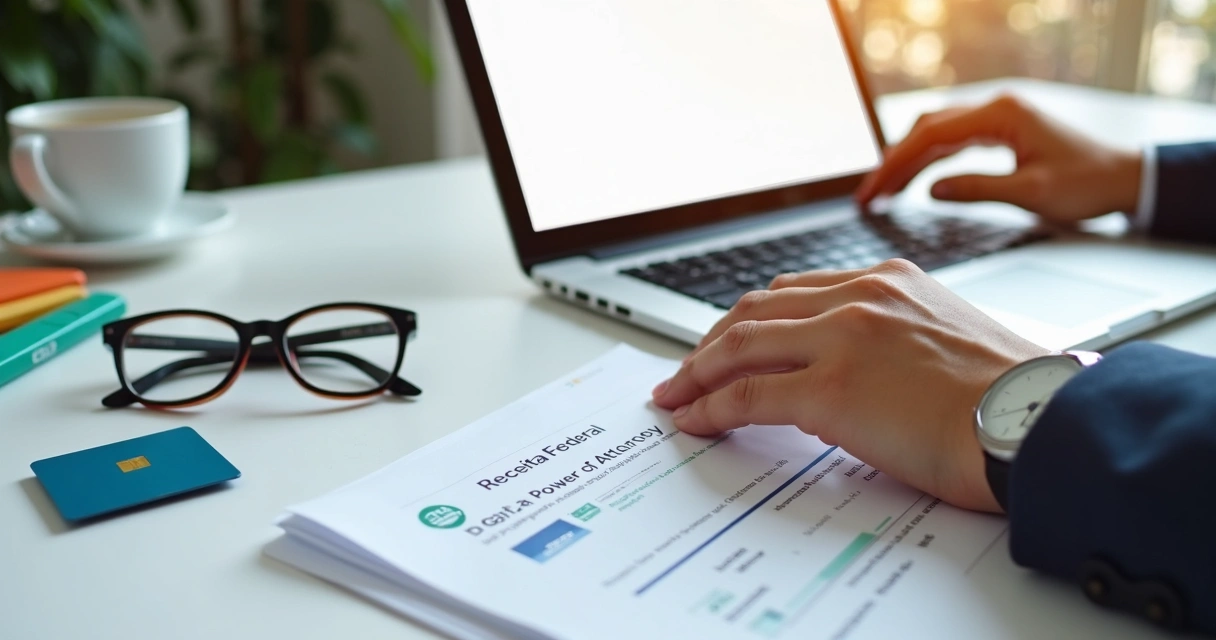 Profissional aprovando procuração digital no site da Receita Federal 