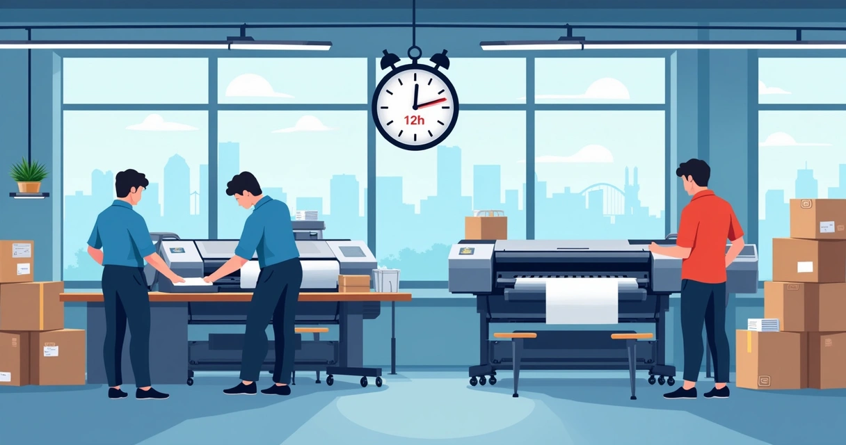 Processo de produção rápida de camisetas com máquina de impressão digital e cronômetro 