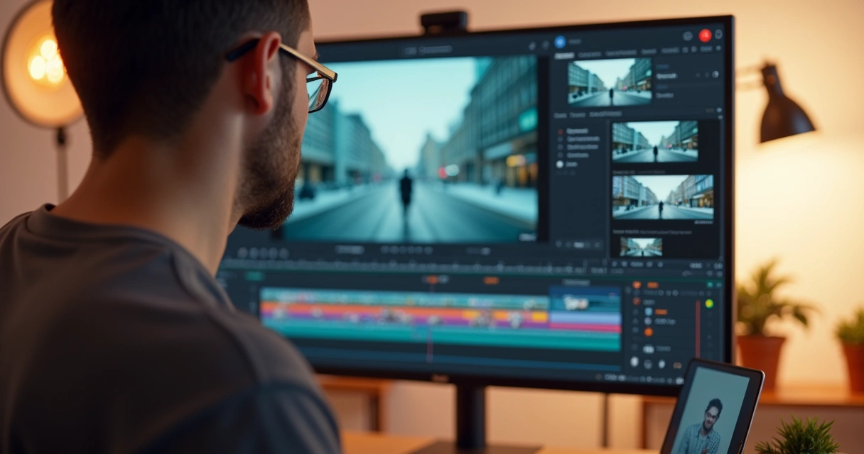 Content creator using AI video editor 