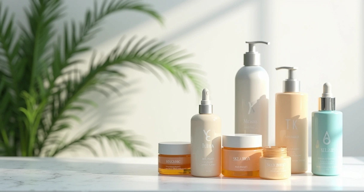 Diferentes productos faciales sobre una mesa 