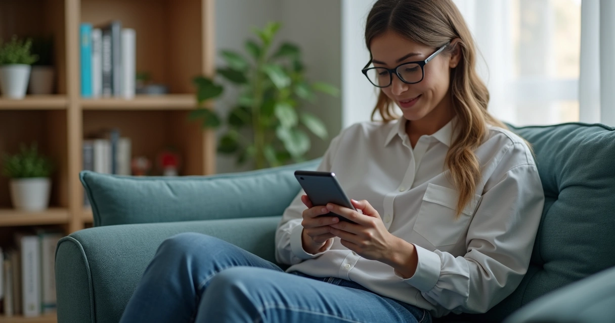 Profissional de psicologia usando aplicativo de gestão clínica no smartphone 
