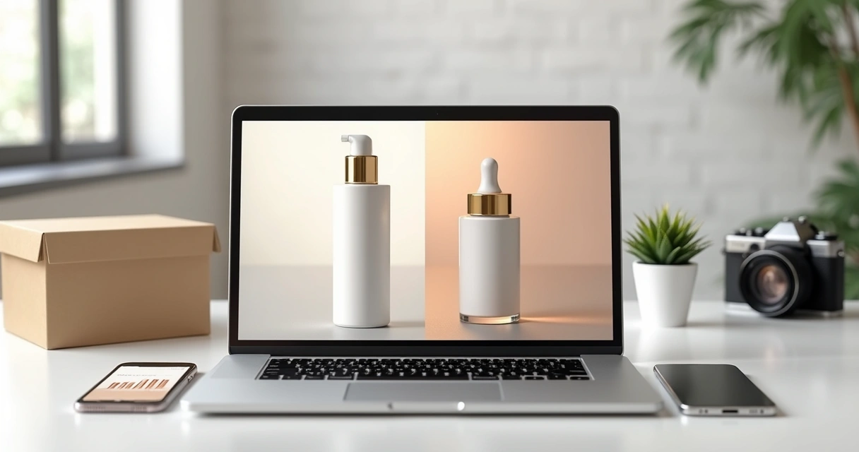 Comparação entre mockup 3D de produto e foto real em página de ecommerce 