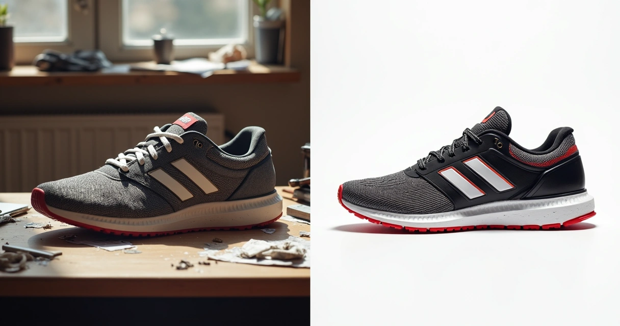 Transformação de foto de produto amadora em imagem profissional por IA 