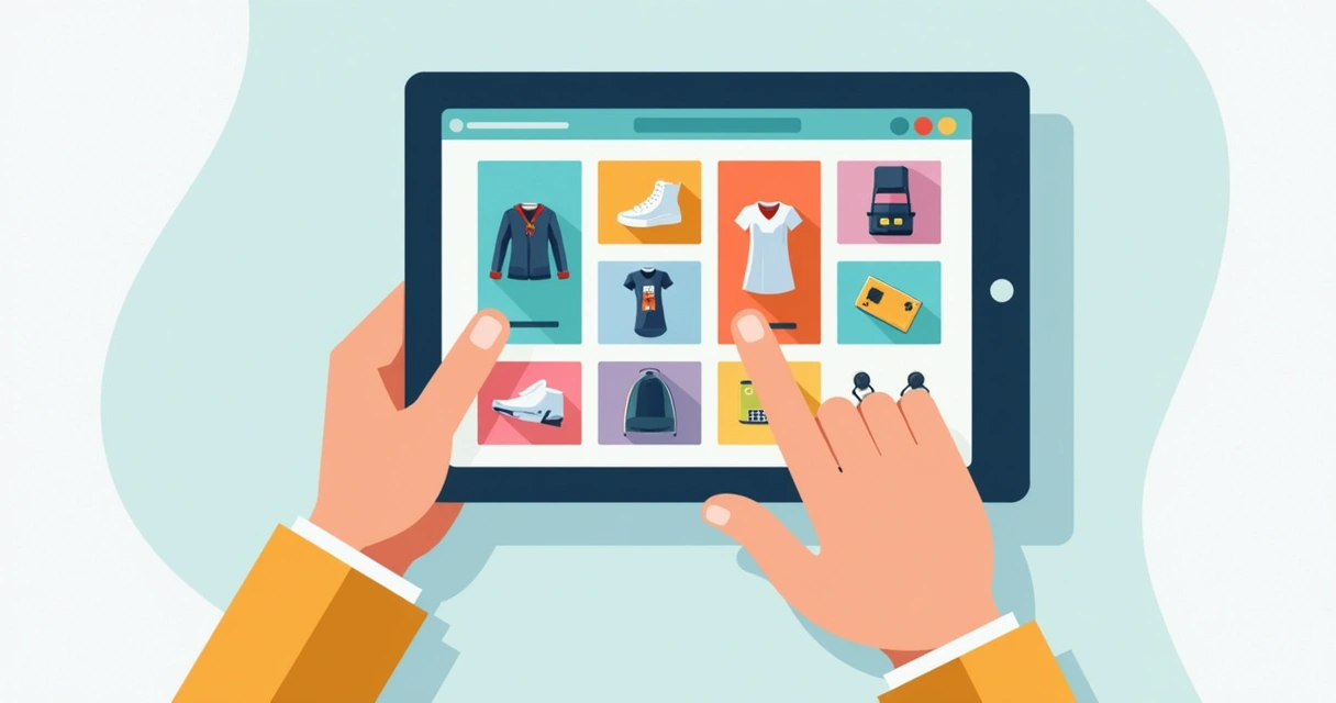 Catálogo digital com diversos produtos exibidos lado a lado 